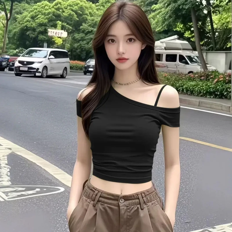 辣妹纯欲风短款吊带上衣女夏季新款设计感小众修身显瘦短袖t恤衫