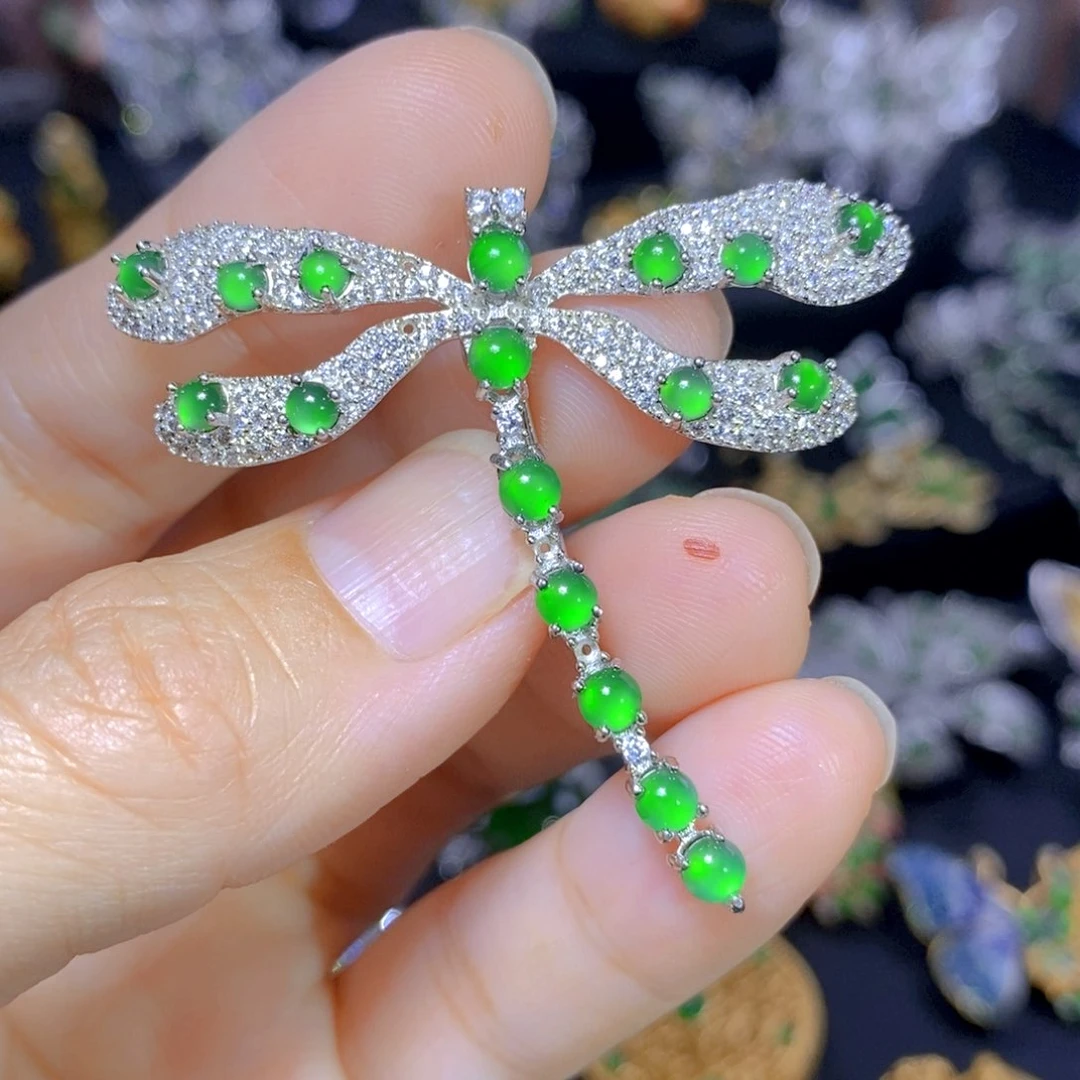 翡翠银S925镶嵌毛衣链天然翡翠