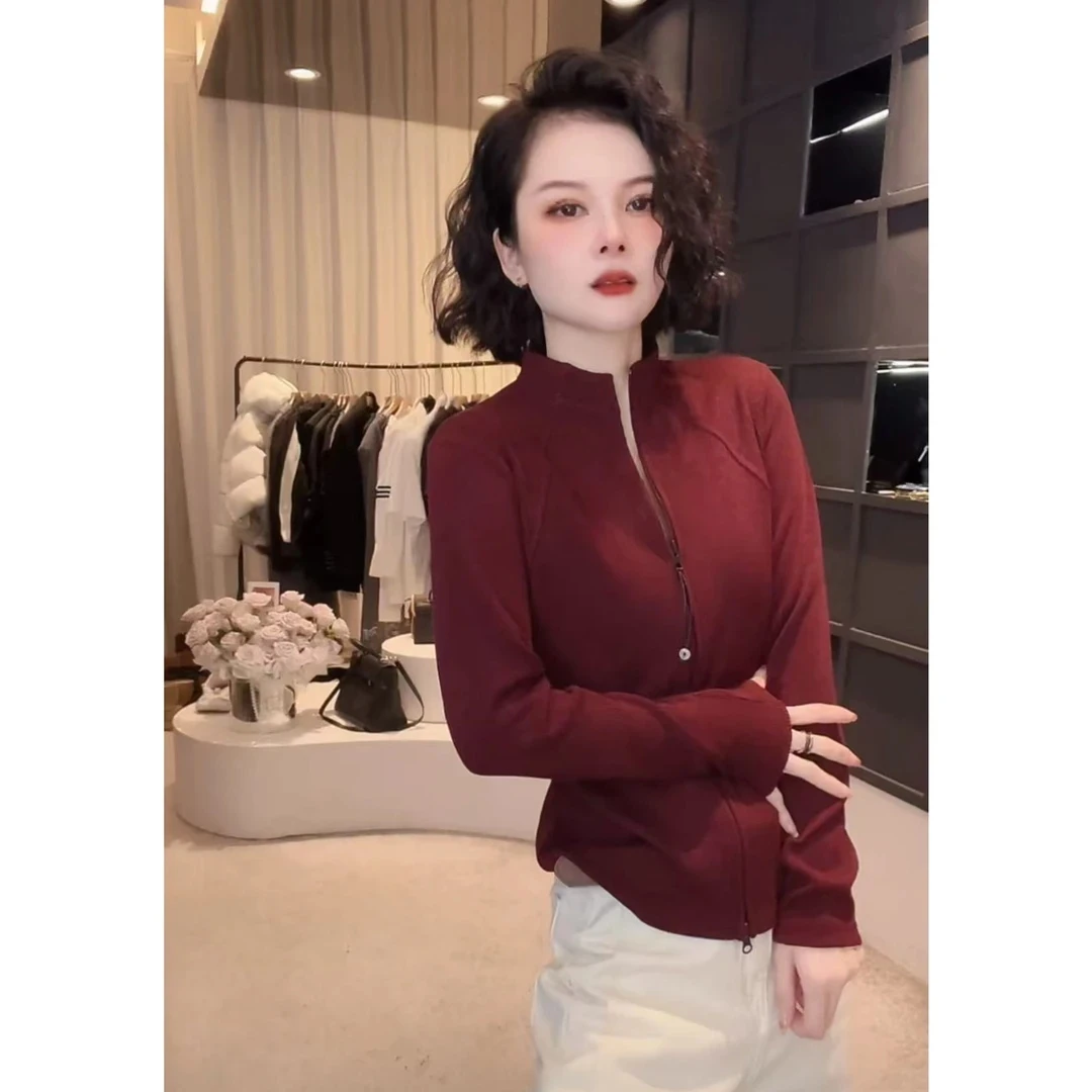 《优麦汇》春款立领拉链设计感时尚百搭长袖显瘦气质减龄女上衣