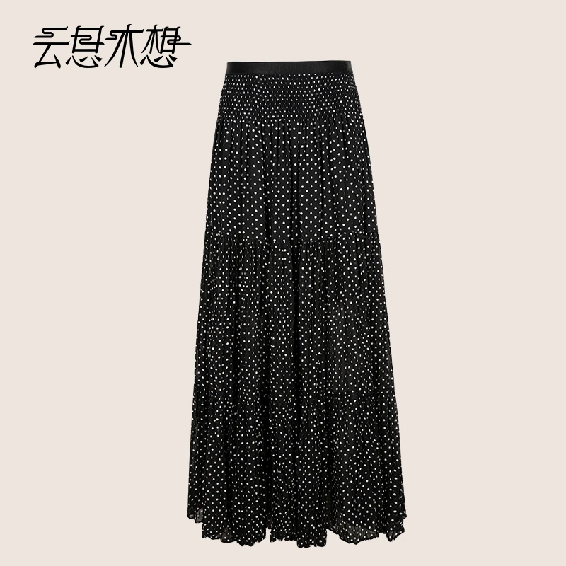 Ysimo-X云思木想 风影月舞 时尚优雅波点分割线松紧腰半身裙13307