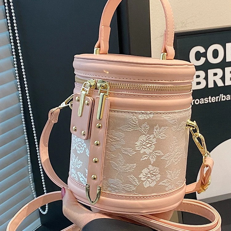 【桃之夭夭】新中式迷你小包女百搭新款夏天小众斜挎手提水桶包A824