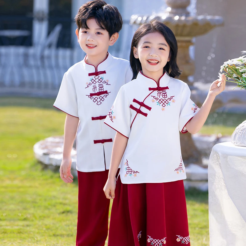 2025新款夏季小学生幼儿园校服园服班服表演服民族风套装新中式