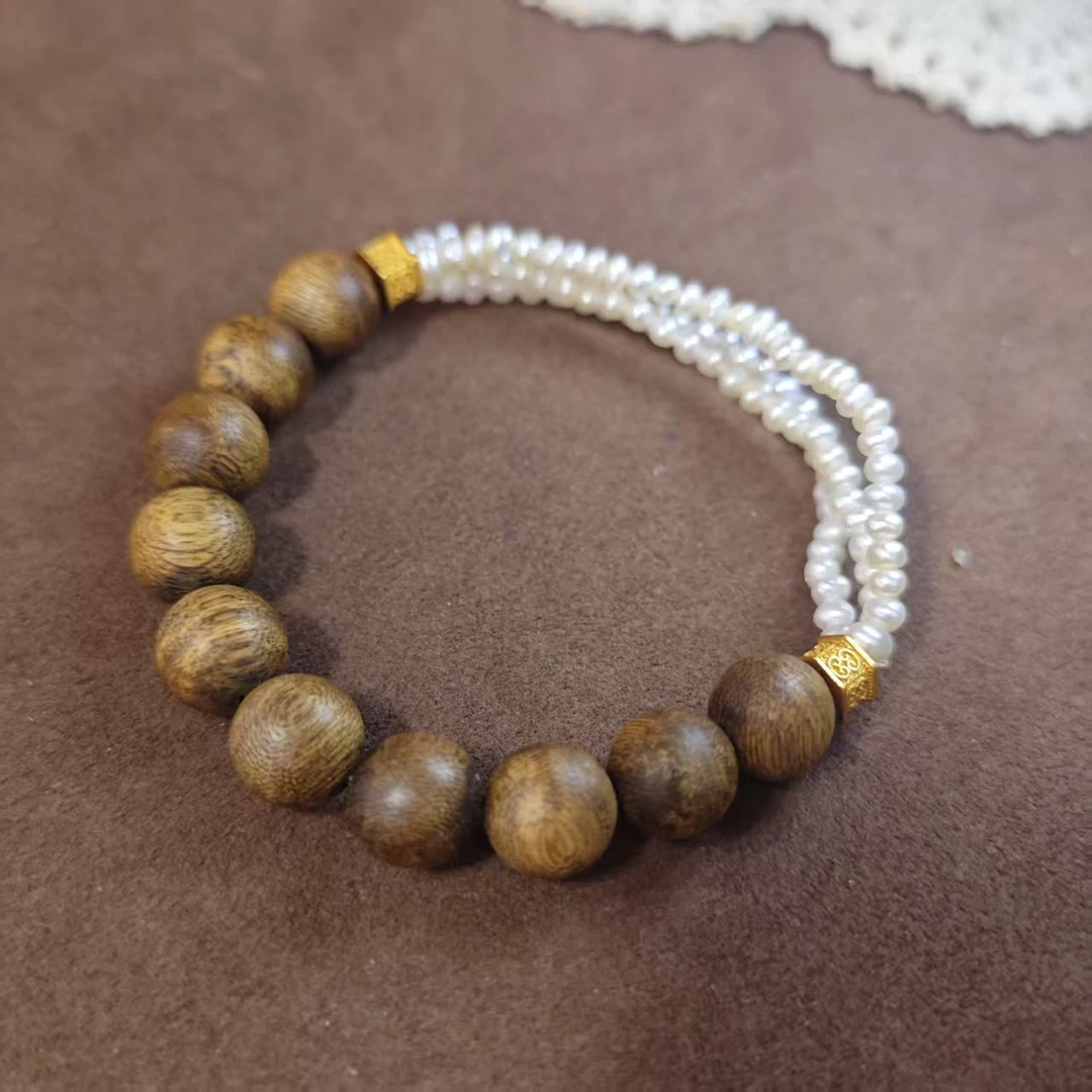 【鲸禧云珠】沉香圆珠珍珠项链 A142