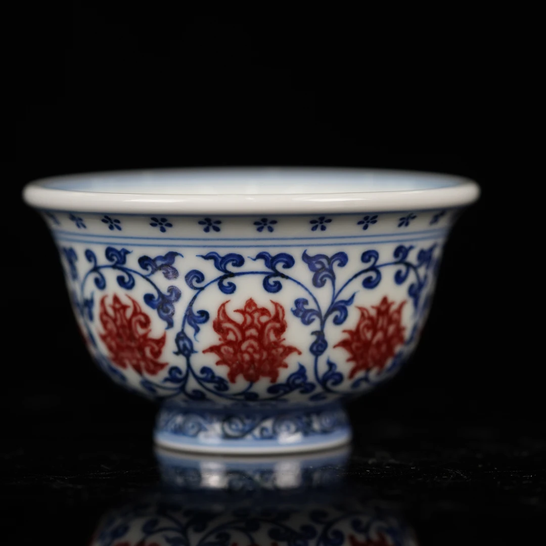 刘建锋窑经典青花釉里红缠枝莲青红绣球压手杯包邮