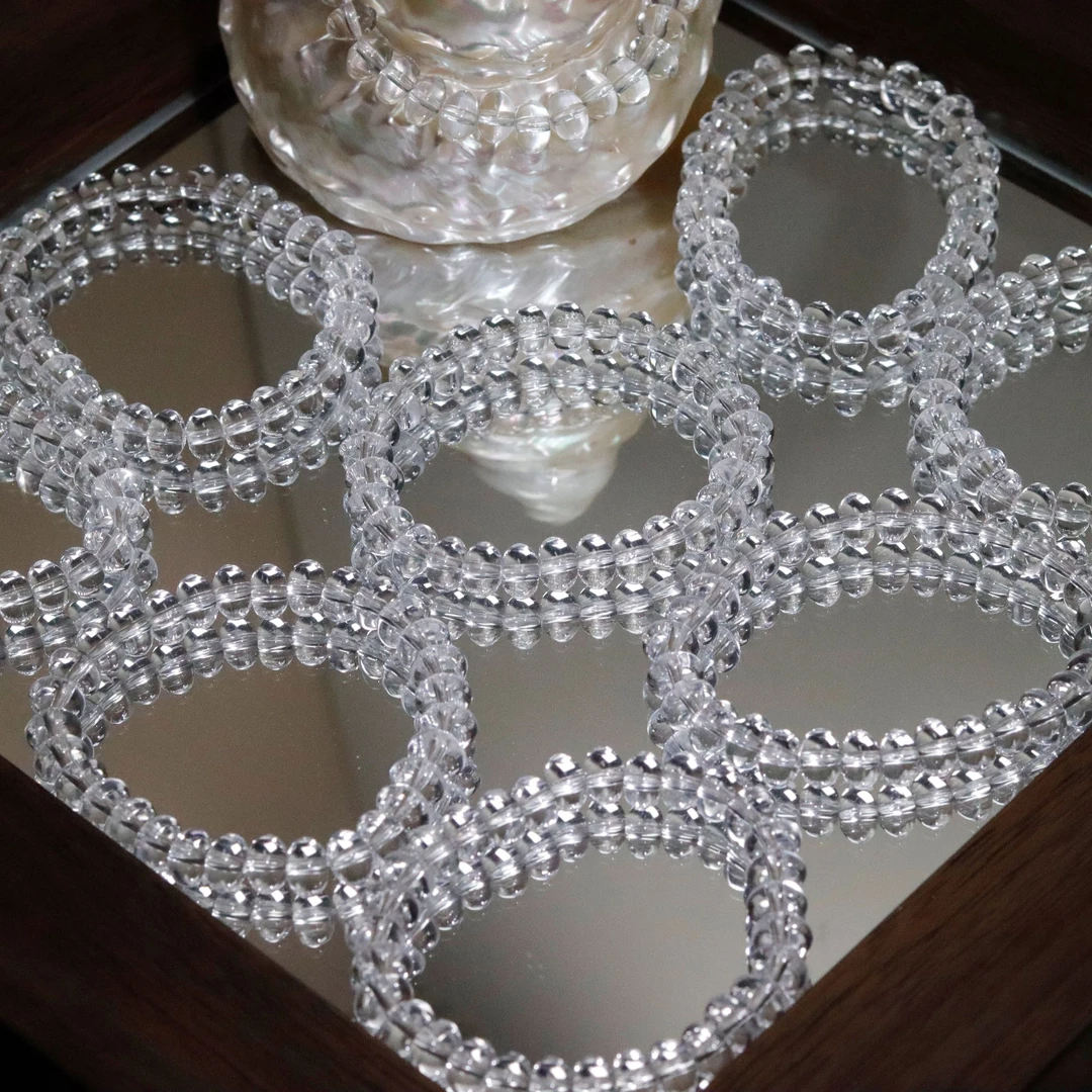 毕业净体巴西白水晶算盘珠手串单圈直切异形珠水晶手链双A+水光料