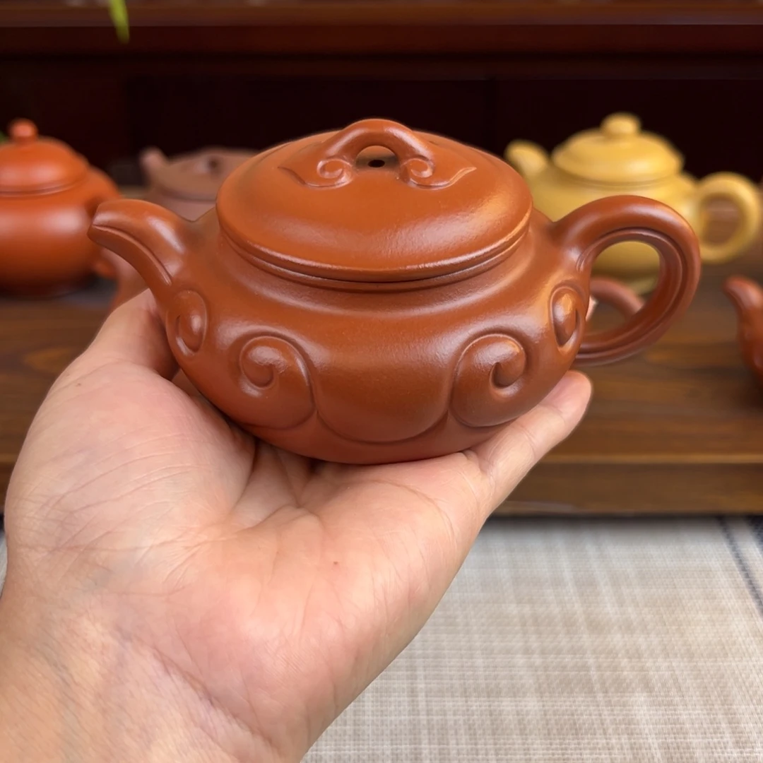 紫砂茶壶朱泥仿古如意全手200cc