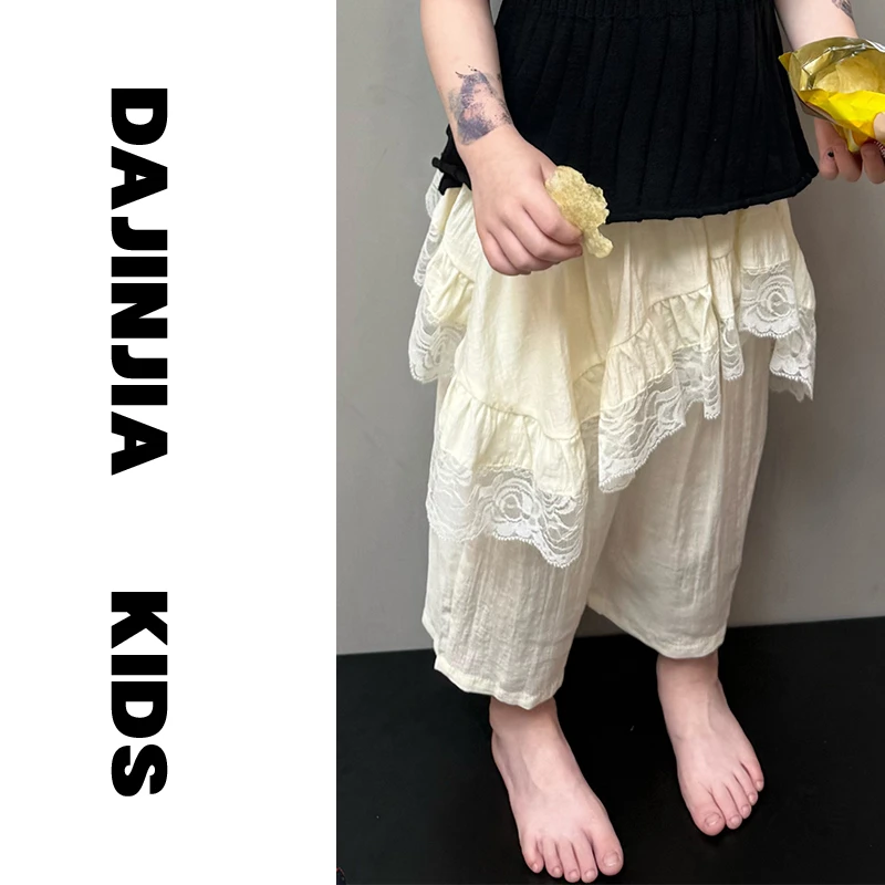 大金定制新款韩系风女宝宝假两件裙裤夏季薄款超风花边甜妹休闲裤