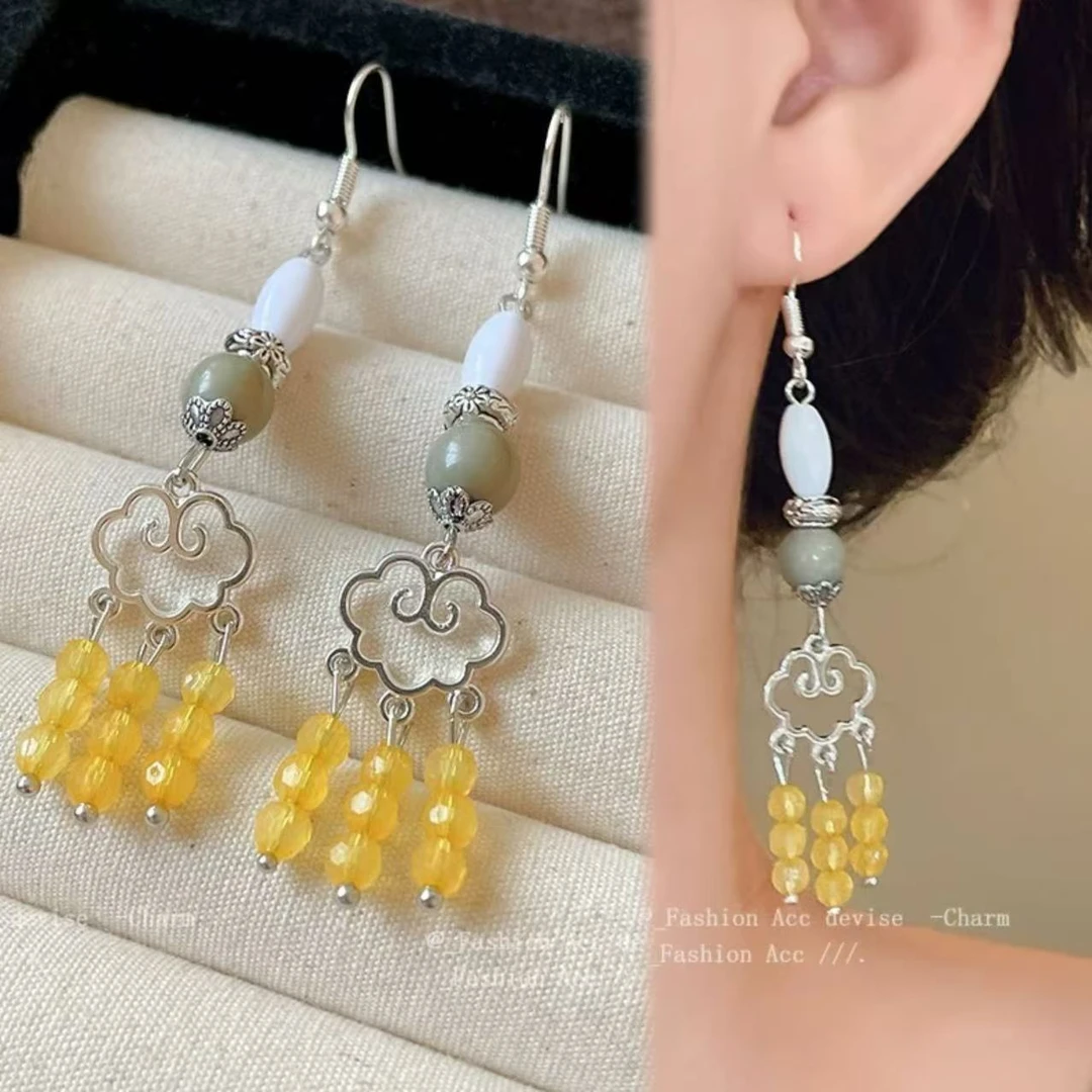 铜合金耳饰 如意长安~新中式祥云流苏耳环新款高级感 A097