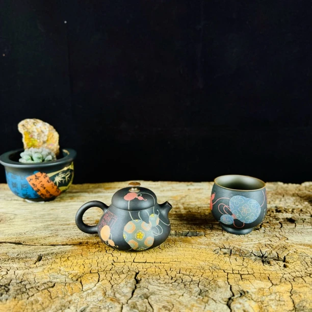 建水紫陶陈七铭小五福一壶一杯