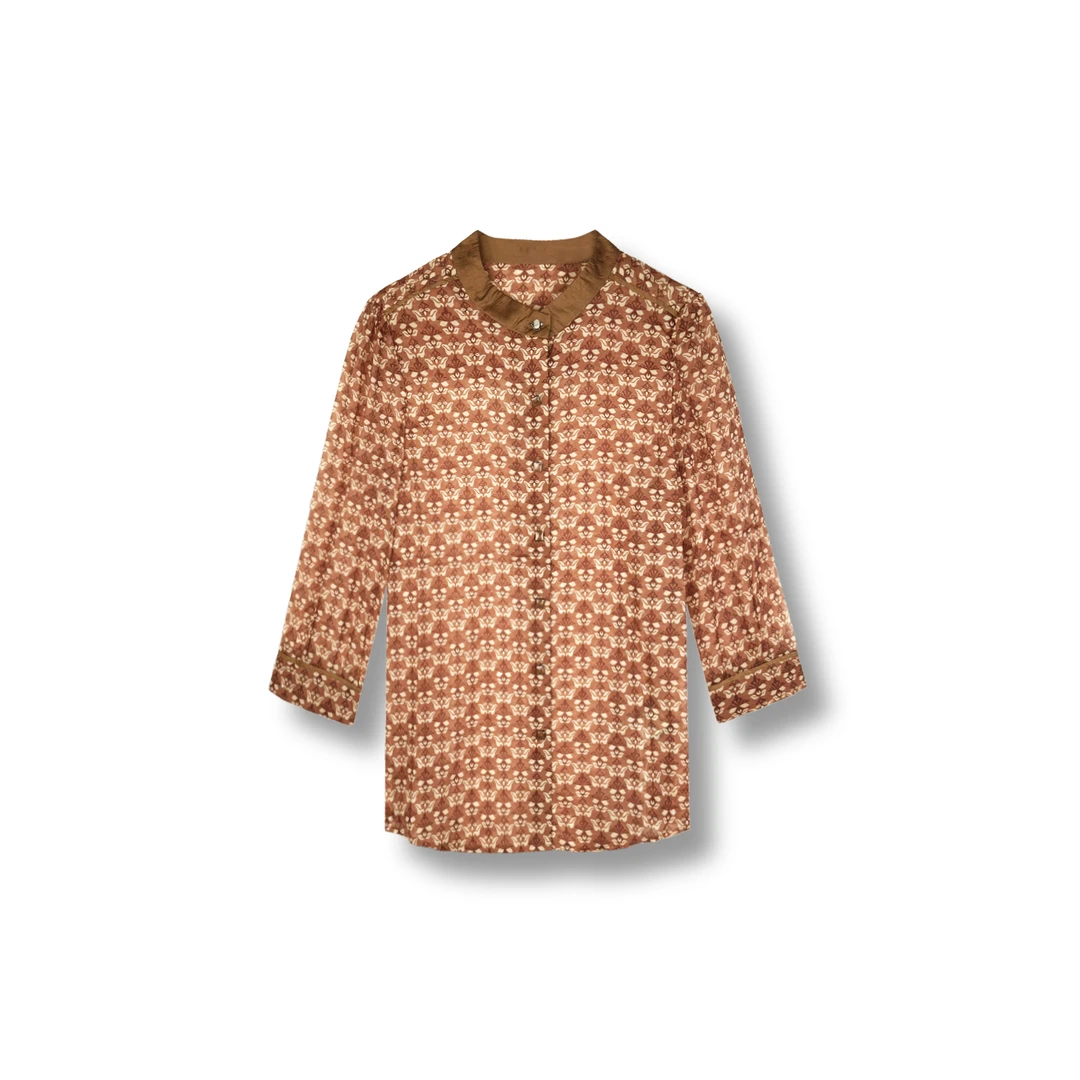 夏季碎花衬衫七分袖老钱风上衣（TCS231263046-1285）