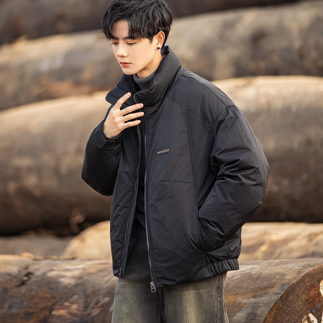 爆款90白鸭绒羽绒服秋冬新款印花面包服保暖宽松百搭立领男士外套