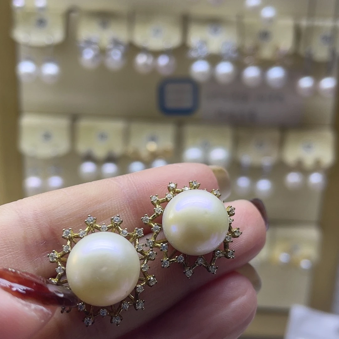 耳饰银S925镶嵌淡水珍珠