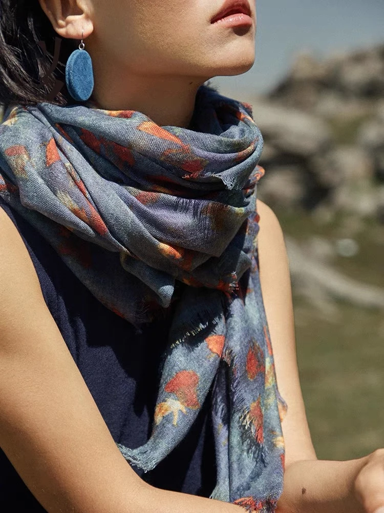 波西米亚风丝绒数码印花大披肩围巾