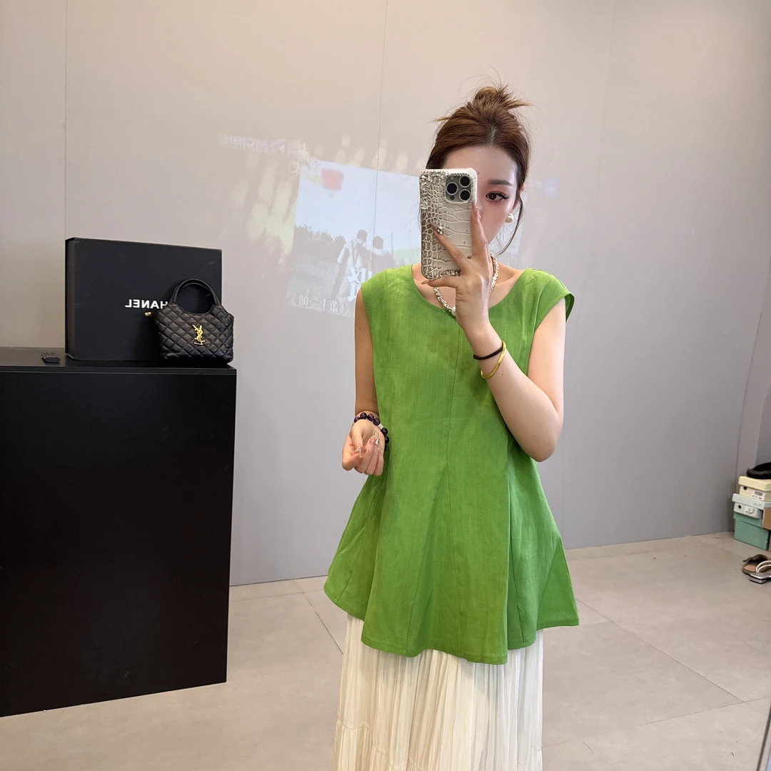 韩版东大门竖条拼接无袖显瘦百搭时尚