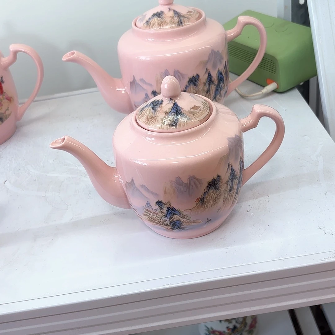 壶陶瓷千里江山图一斤侧把壶红稀稀