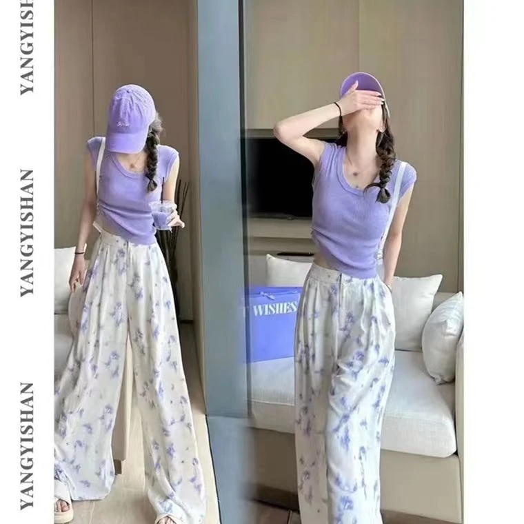 【4734人收藏】杨依珊夏季薄款简约百搭修身显瘦上衣晕染印花垂感