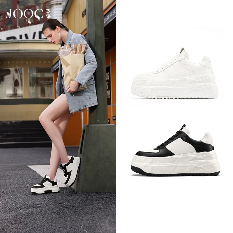 【黑白城堡】JOOC玖诗潮流厚底板鞋女2025春季新款百搭黑白熊猫鞋