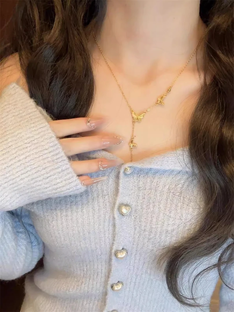 铜合金项链 高保色镭射蝴蝶项链套装女高级感时尚手链ins风轻奢