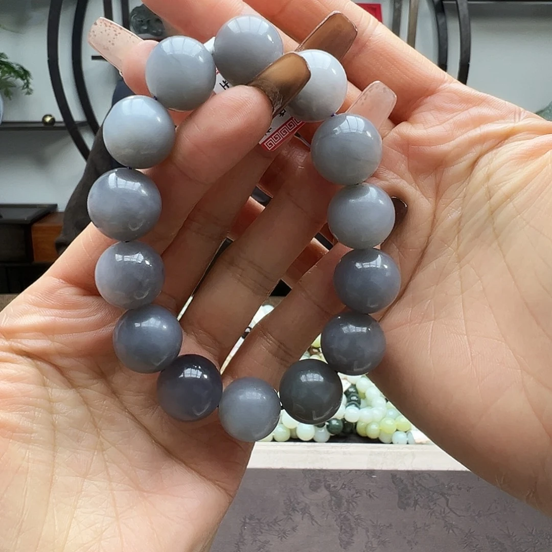 和田玉未镶嵌手链16烟紫