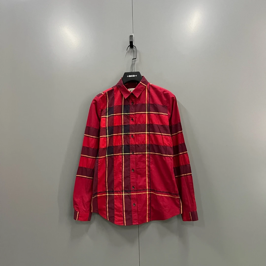 99新 BURBERRY/博柏利 h825 红色格纹长袖衬衫 XS码 604772