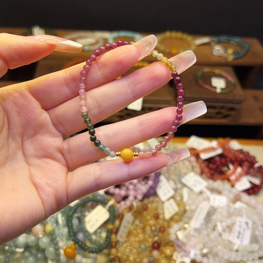 烟晶手链银S925镶嵌碧玺1341