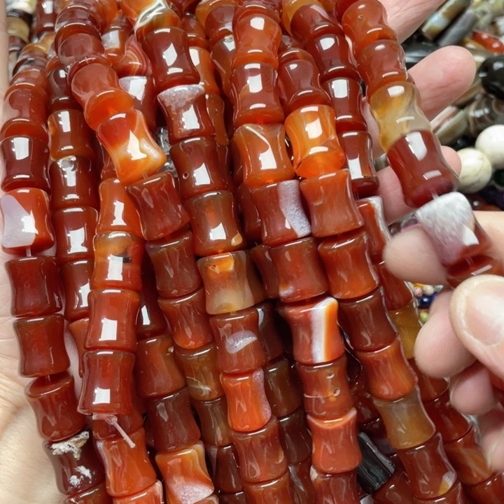 玛瑙/玉髓合金珠宝半成品一条13x15mm红玛瑙竹节
