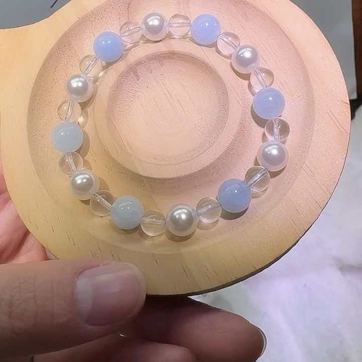 石英质玉（非洲翠）未镶嵌手链天然海蓝宝手链8mm