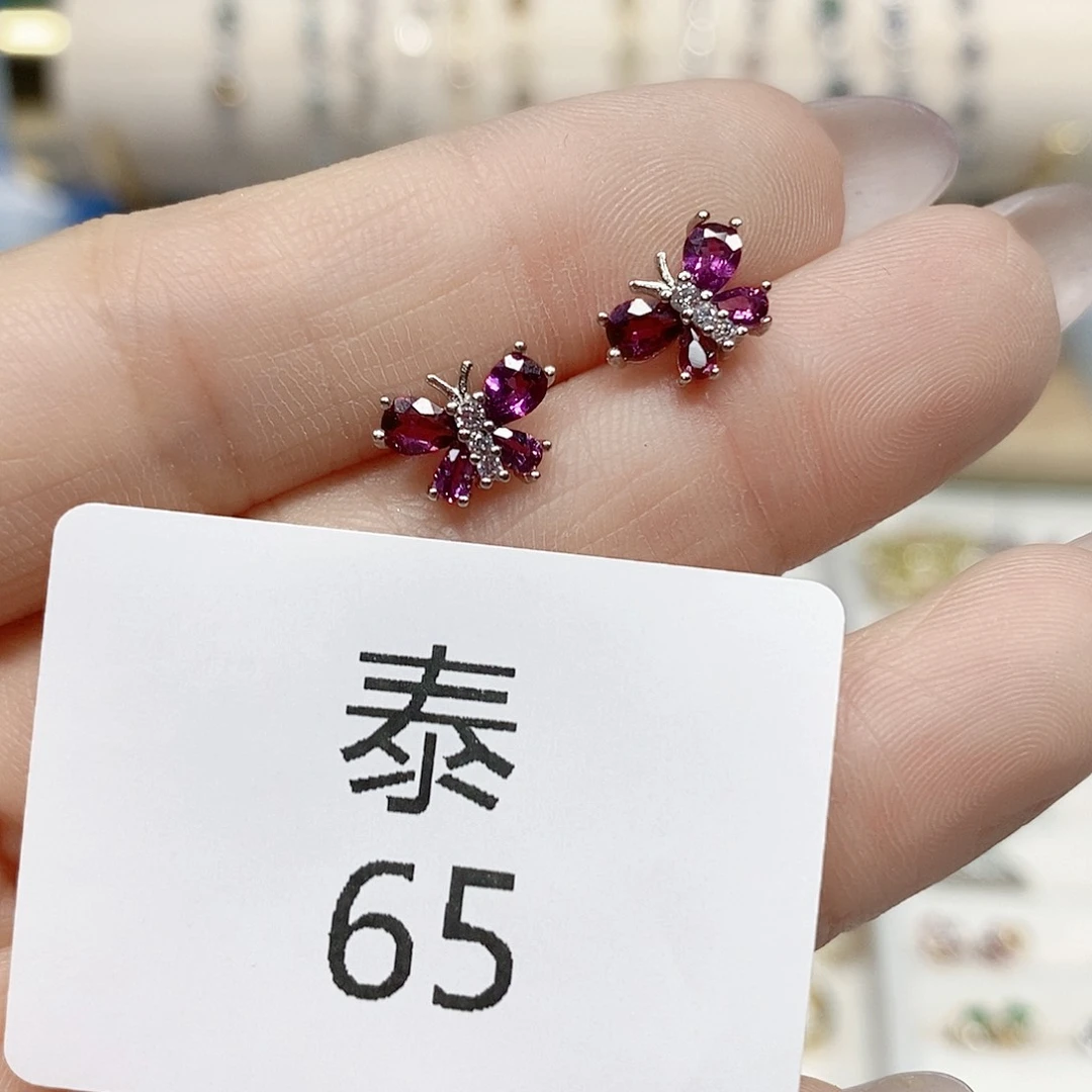 石榴石耳饰银S925镶嵌泰65
