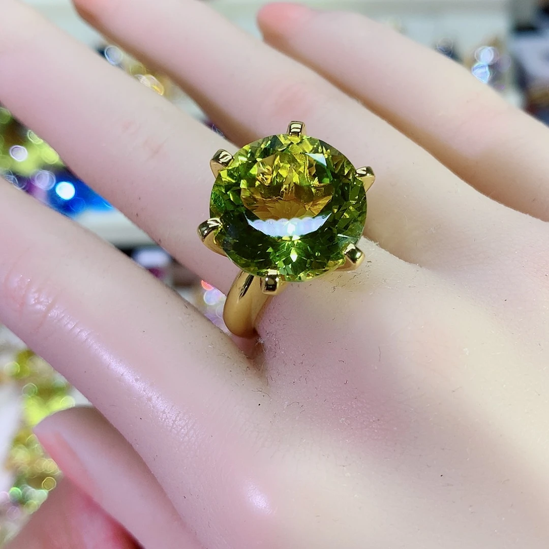 水晶戒指银S925镀金镶嵌
