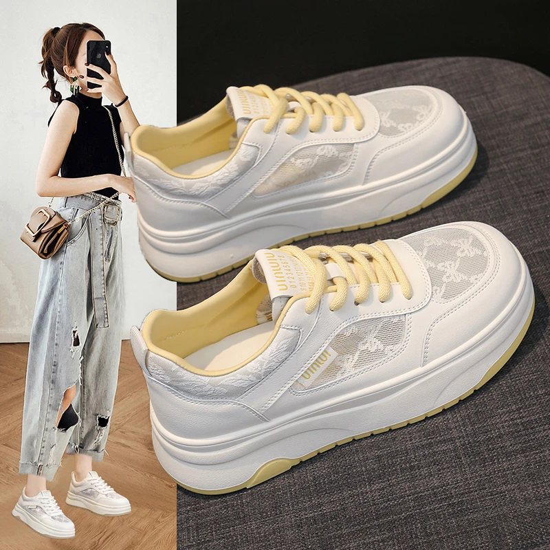 Y.HAI韩版时尚休闲鞋板鞋女鞋夏季透气厚底运动鞋透气网面小白鞋