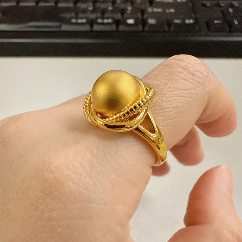 铜合金戒指 新款金色有求必应戒指时尚优雅气质中古磨砂球球戒指