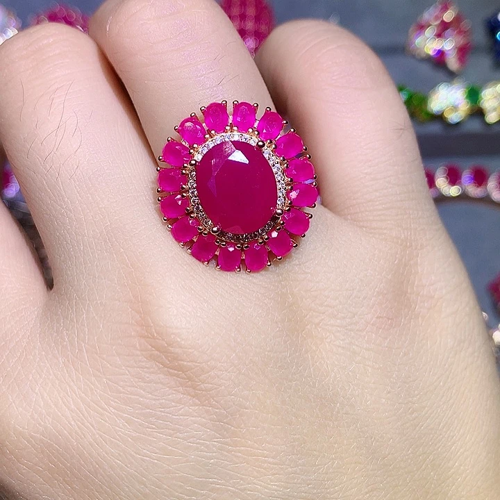 红宝石戒指银S925镶嵌