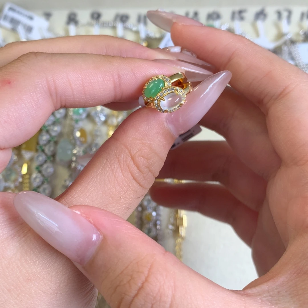 *****翡翠银S925镶嵌戒指耳钉