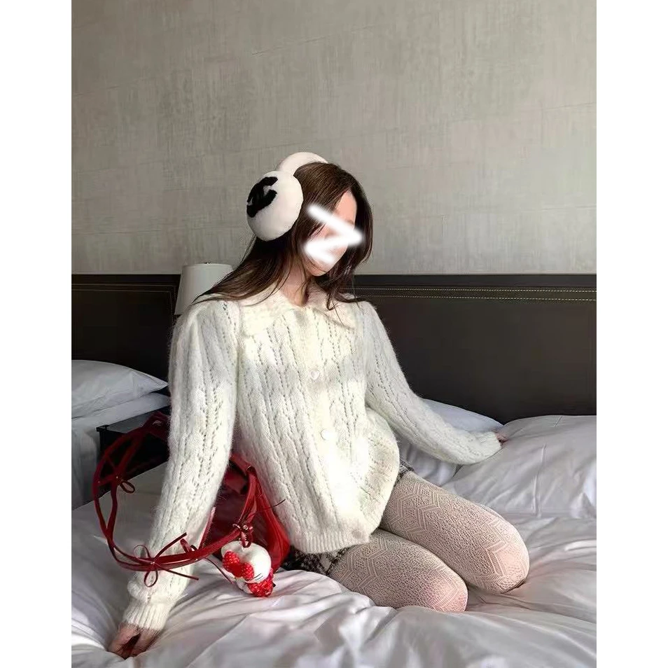 少女风百搭基础款针织毛衣白色宽松秋冬小香风慵懒风温柔气质