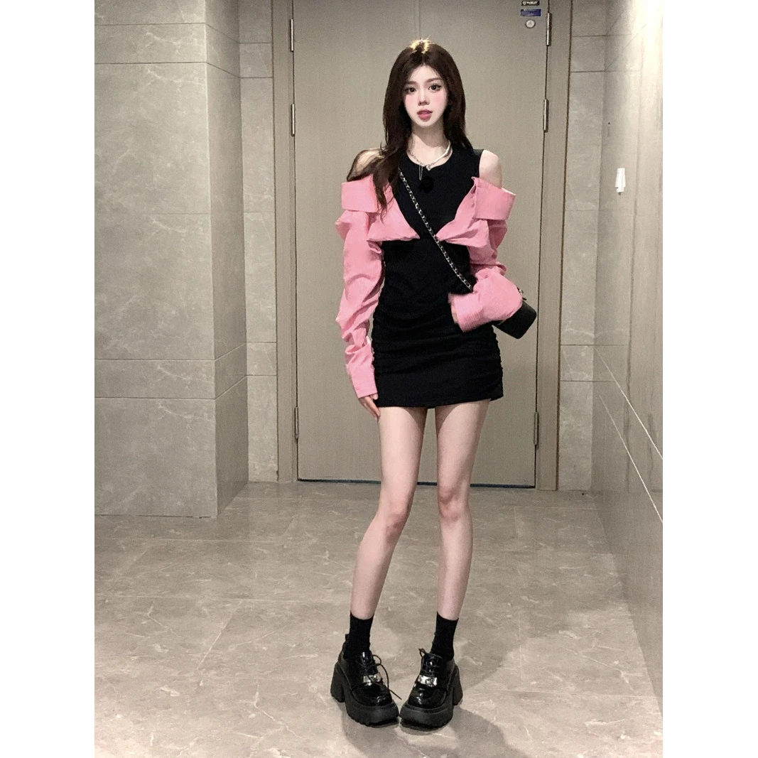 辣妹短款性感小众纯欲不规则显瘦春季秋季长袖露肩设计感高腰时尚