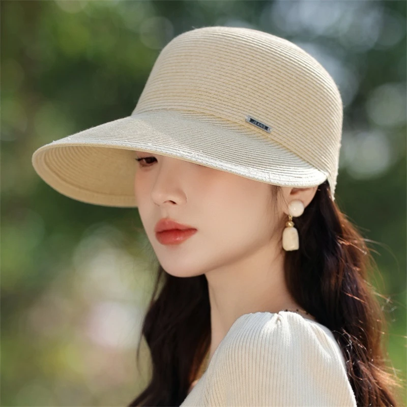 夏季防晒草帽大帽沿女日系草编马术帽户外出游百搭遮阳时尚鸭舌帽