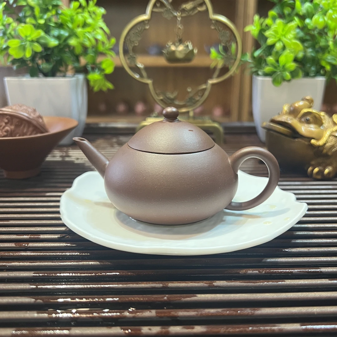 暮古水平紫砂壶，精工半手，原矿老紫泥，容量110cc