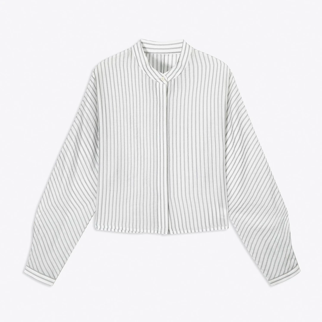 夏季薄款立领天丝长袖防晒衬衣时尚百搭2025新款女上衣733