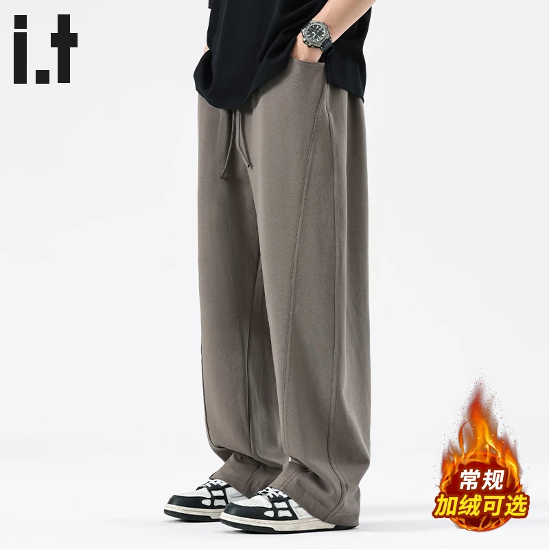 it :CHOCOOLATE重磅加绒休闲裤男士2025秋冬新款直筒宽松阔腿长裤