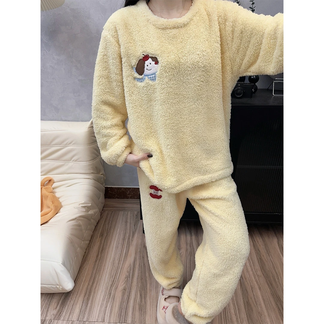 【加厚】睡衣女款冬季米粒绒保暖套头学生2025新款少女家居服套装