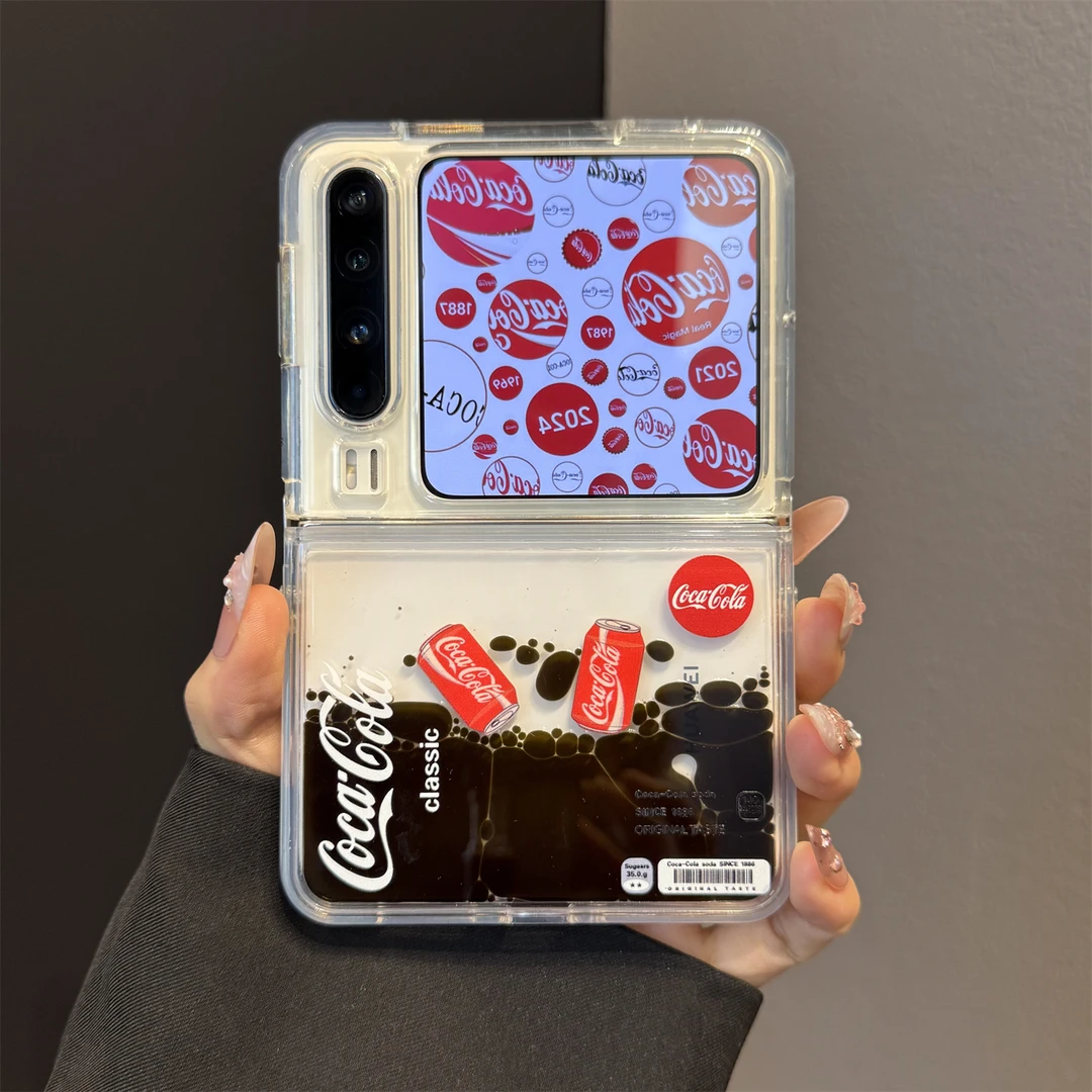 适用华为purax典藏版折叠屏手机壳PuraX透明百事可乐流动液体滑块