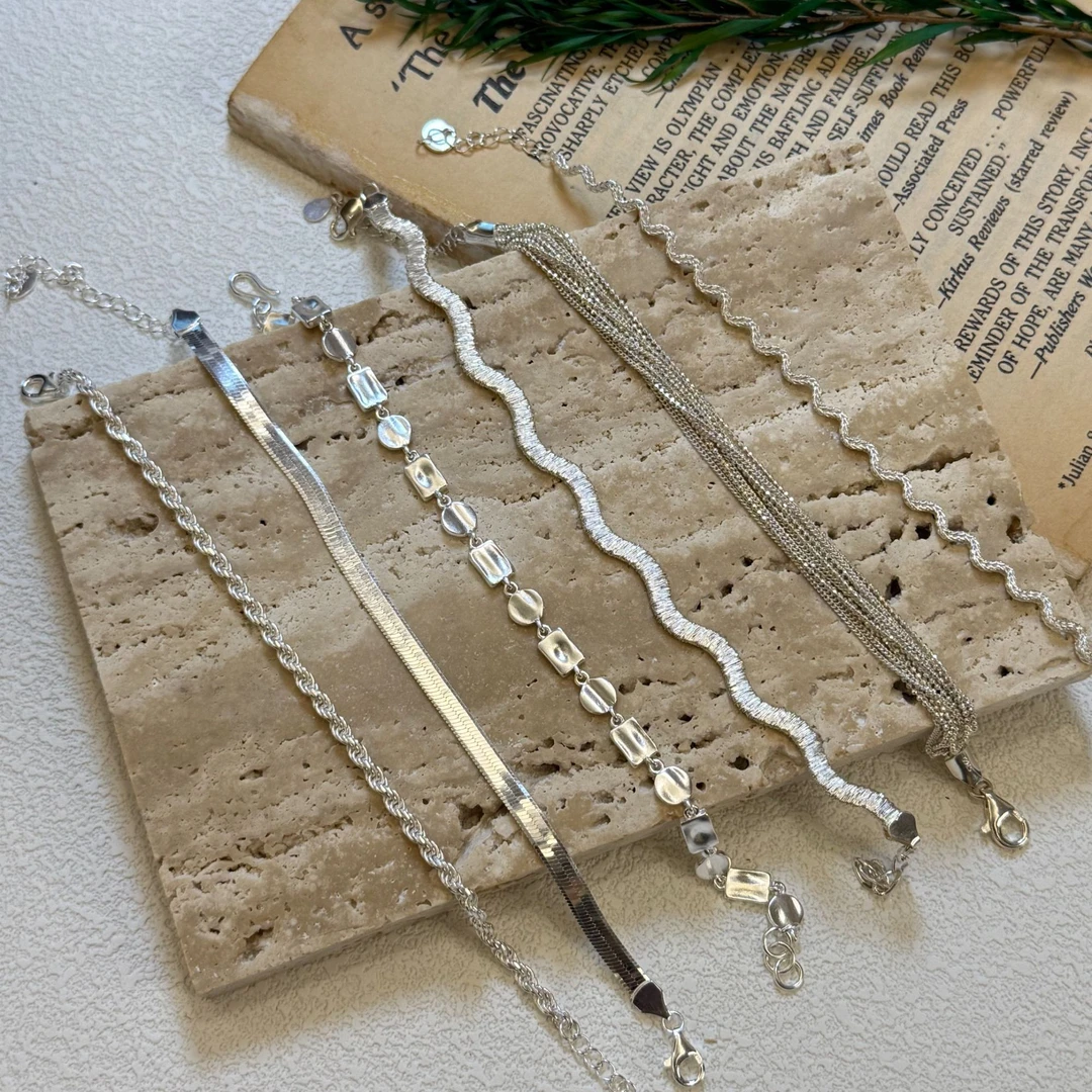 925银手链 925银时尚网红韩系淑女个性复古法式欧美简约手链网红