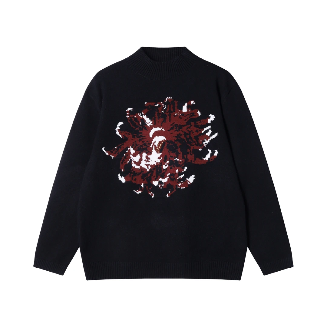 SDSA秋冬新款痞帅男装潮牌撞色植物花卉中高领毛衣个性百搭时尚