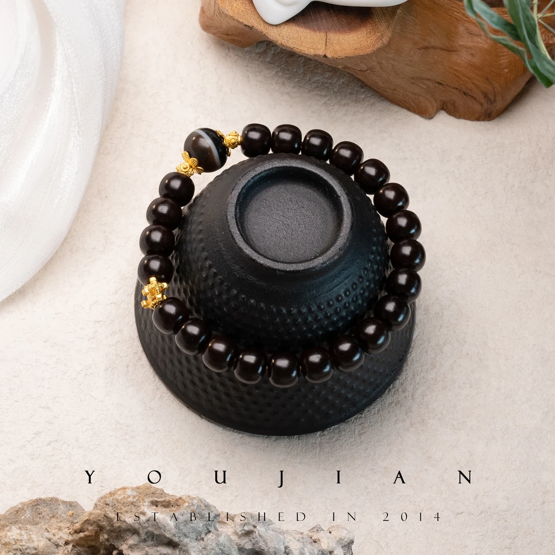 又见原创设计-足金手工金黑金椰蒂（纯）药师手串多样性发货-Y063