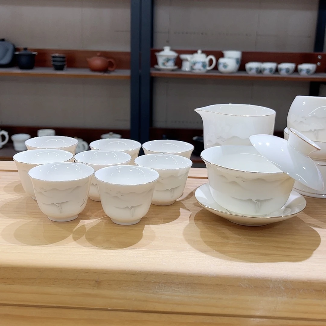 高端羊脂玉茶具套装