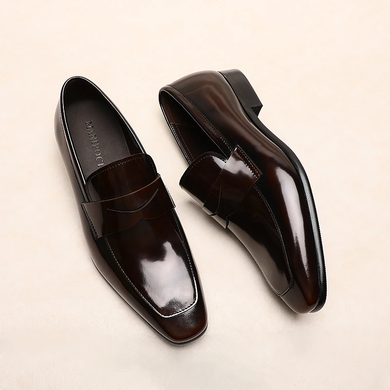 英伦时尚百搭商务休闲轻奢乐福鞋韩版懒人一脚蹬舒适高端方头男鞋