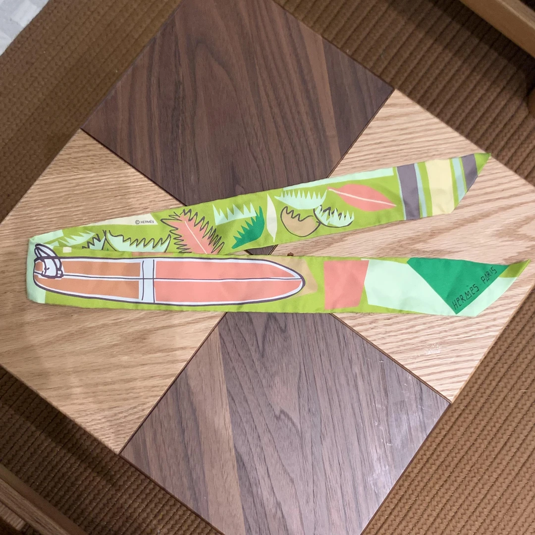 99新 Hermes/爱马仕 壹臻/黄绿色twilly丝巾 26247826