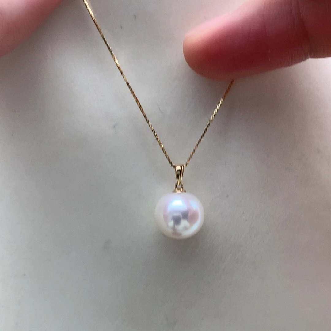 18K金镶嵌吊坠(赠链)淡水珍珠11-12mm 瓜子扣