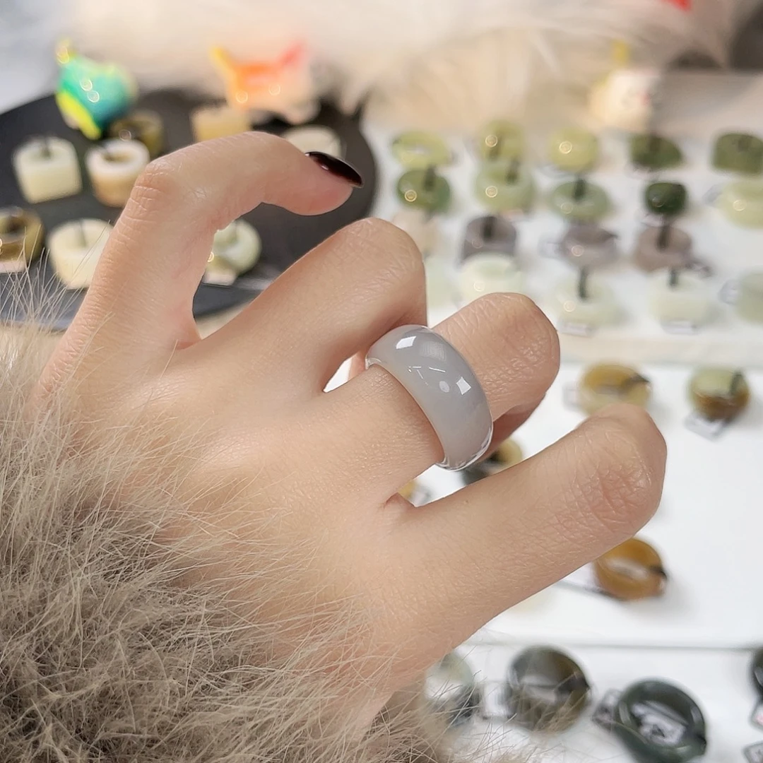 小***宝和田玉未镶嵌戒指c49冰晴紫馒头17.5