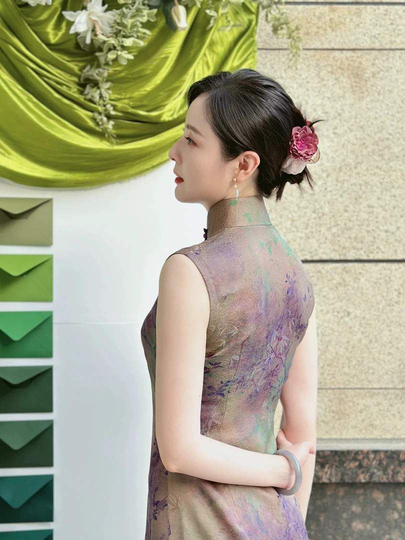 《紫藤花序》古绮绘1031-22绞罗红云纱蚕丝有省修身手工夏季旗袍裙